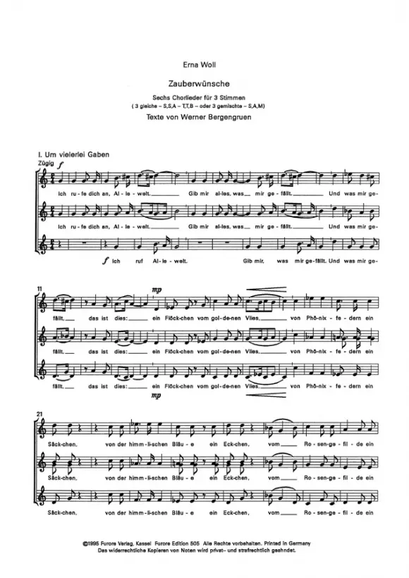 Furore Edition Zauberwünsche Chorliederzyklus Chorpartitur a cappella