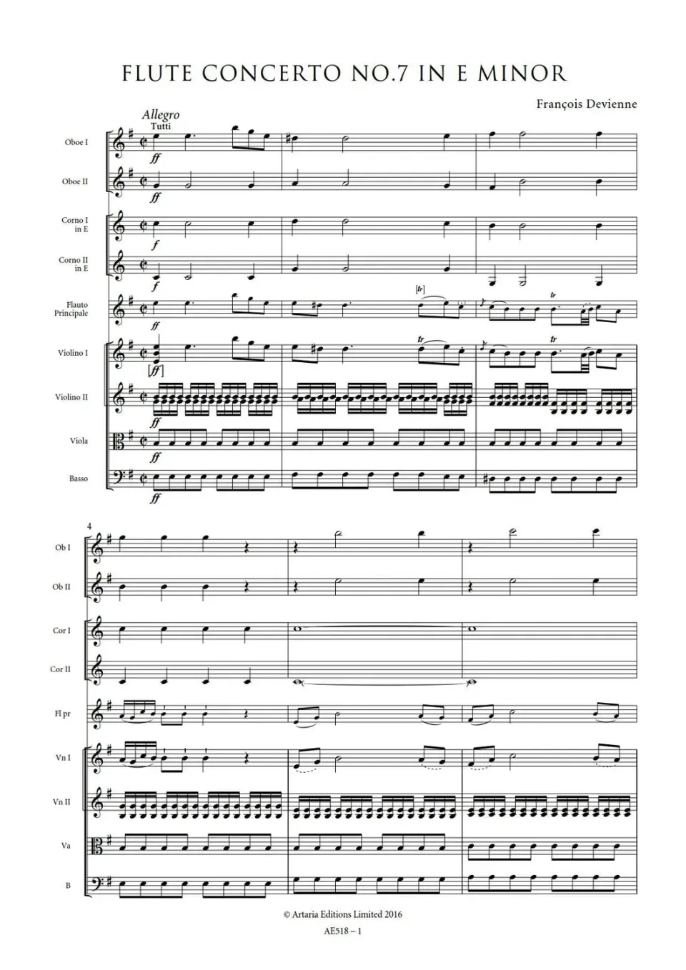 Artaria Devienne Flute Concerto No.7 in E minor