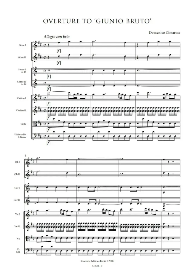 Artaria AE530 Cimarosa Ouvertüre Giunio Bruto Noten