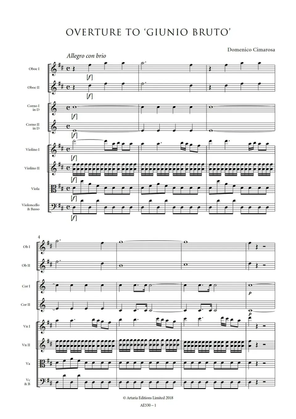 Artaria AE530 Cimarosa Ouvertüre Giunio Bruto Noten