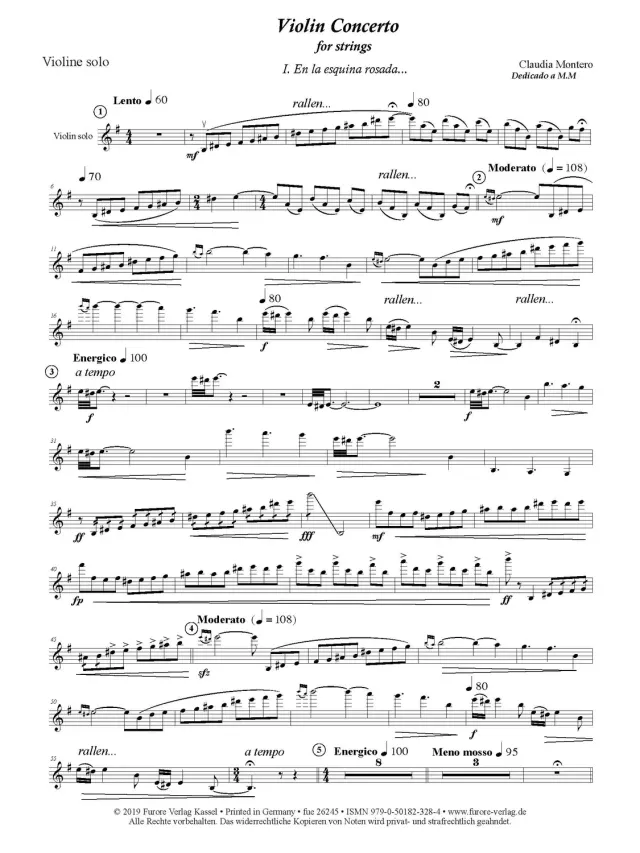 Furore Edition Concierto para violín y orquesta de cuerdas Solo Part Violine