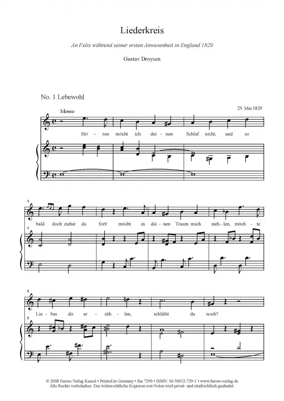 Furore Edition Liederkreis an Felix Noten für Stimme und Klavier