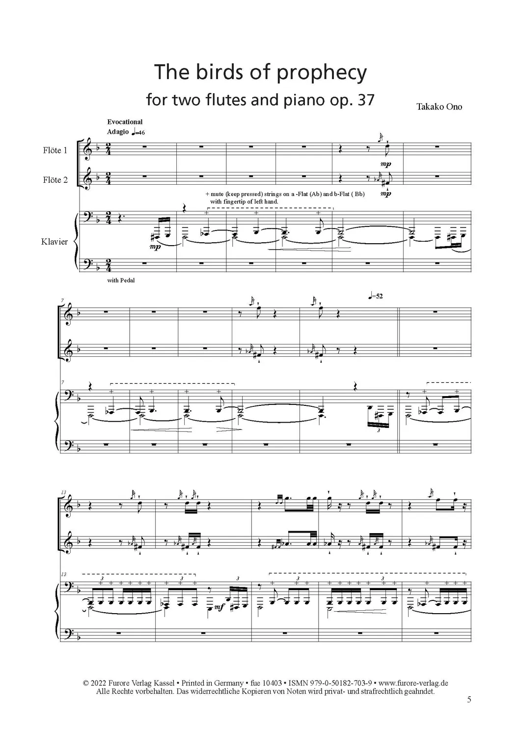 Furore Edition The birds of prophecy op. 37 Noten 2 Flöten Klavier