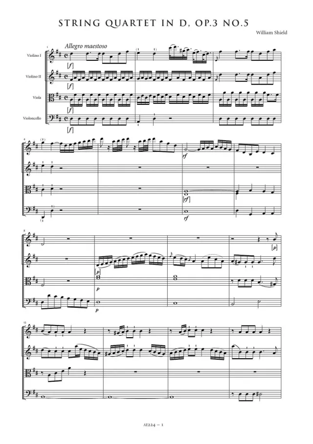 Artaria Shield Streichquartett D-Dur Op 3 Nr 5 AE224 Noten