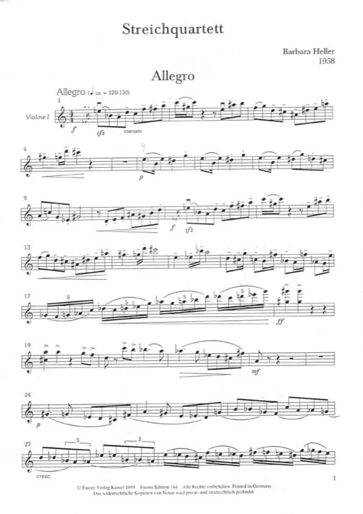 Furore Edition Streichquartett 1958 Partitur und Stimmen