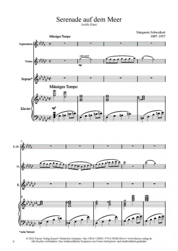 Furore Edition Serenade auf dem Meer Noten Sopran Ensemble
