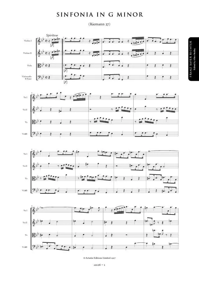 Artaria Richter Sinfonie Nr. 27 g-Moll AE126 Partitur und Aufführungsmaterial