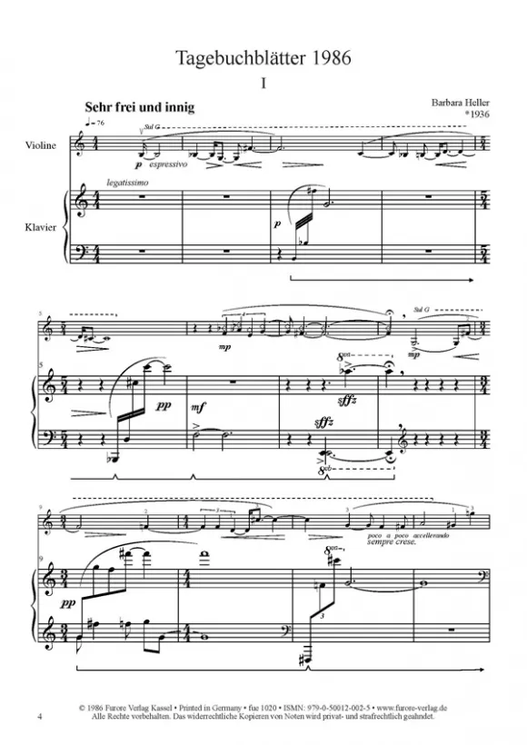 Furore Edition Tagebuch für Violine und Klavier Noten