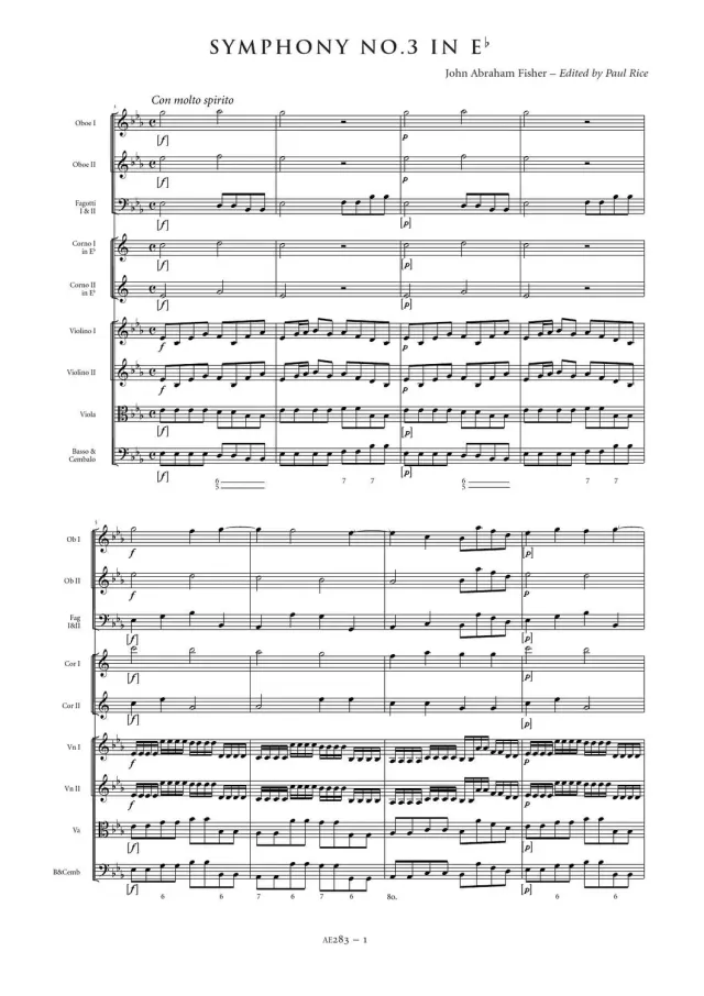 Artaria Fisher Symphony No. 3 in E flat major Sinfonie
