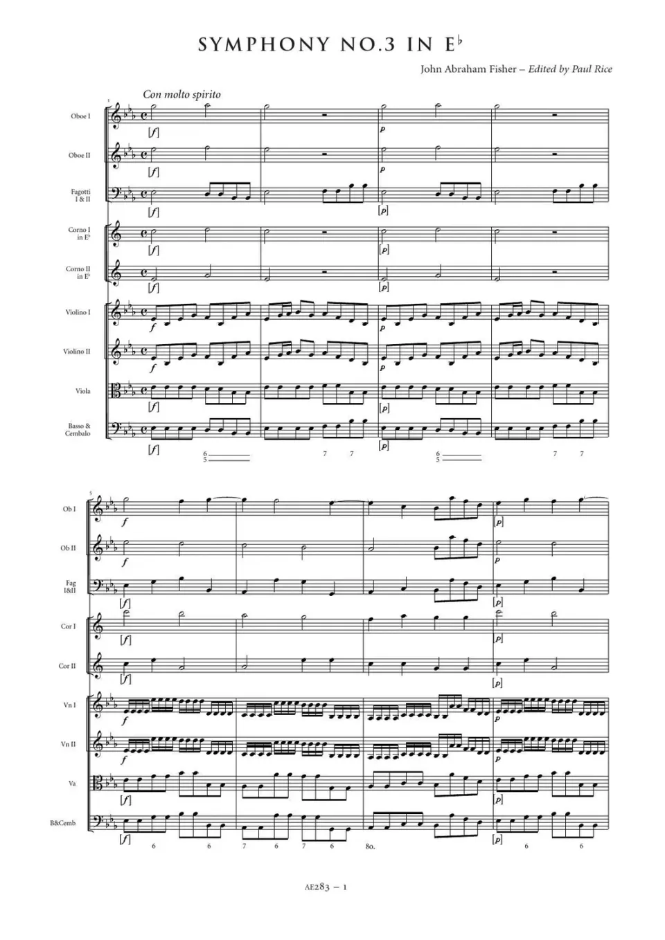Artaria Fisher Symphony No. 3 in E flat major Sinfonie