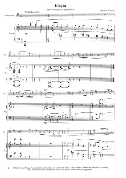 Furore Edition Elegia Noten Violoncello Klavier 1978