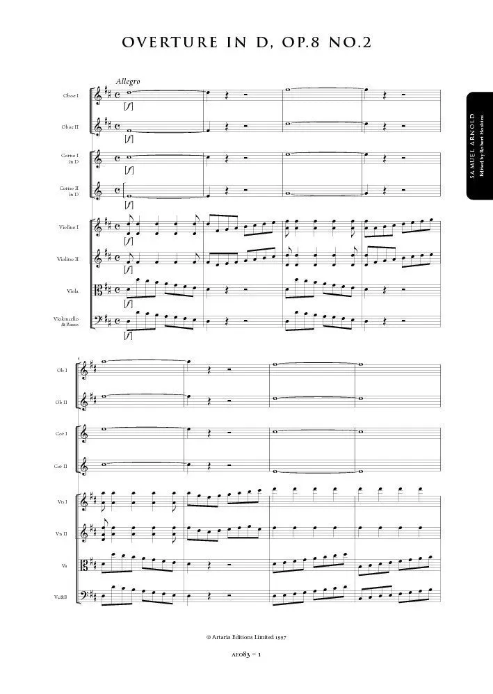 Artaria AE083 Arnold Ouvertüre D-Dur op. 8 Nr. 2 Partitur