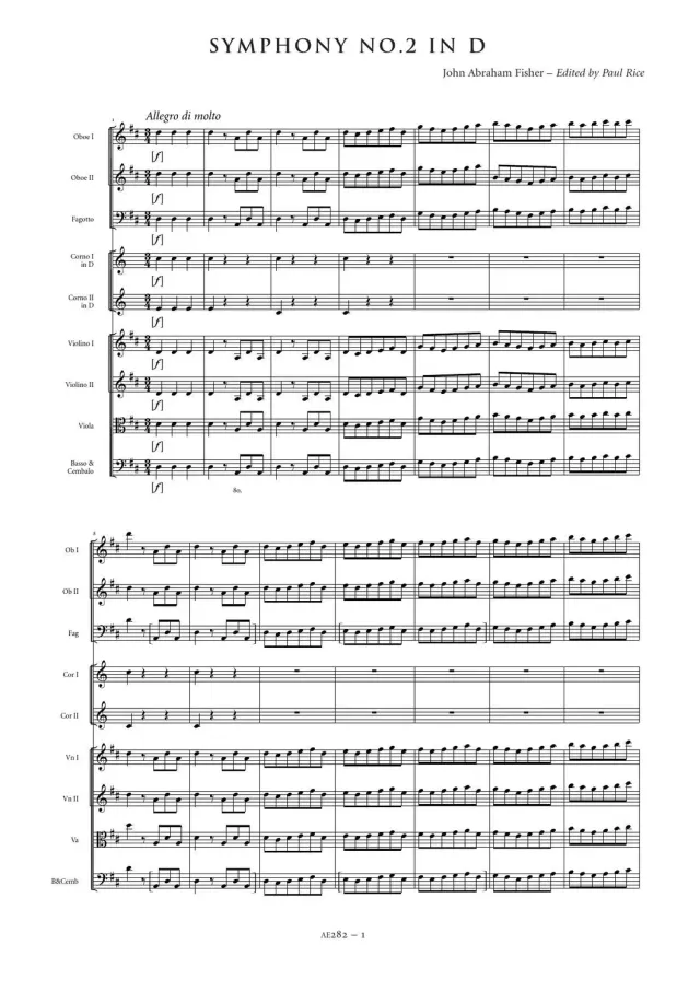 Artaria AE282 Fisher Sinfonie Nr. 2 D-Dur Partitur