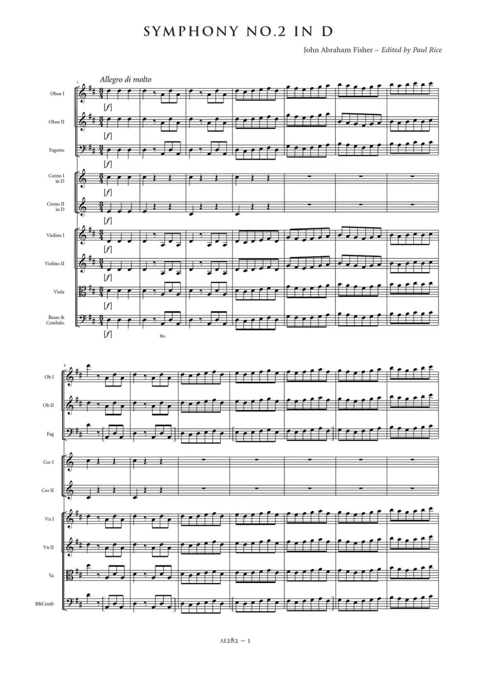 Artaria AE282 Fisher Sinfonie Nr. 2 D-Dur Partitur