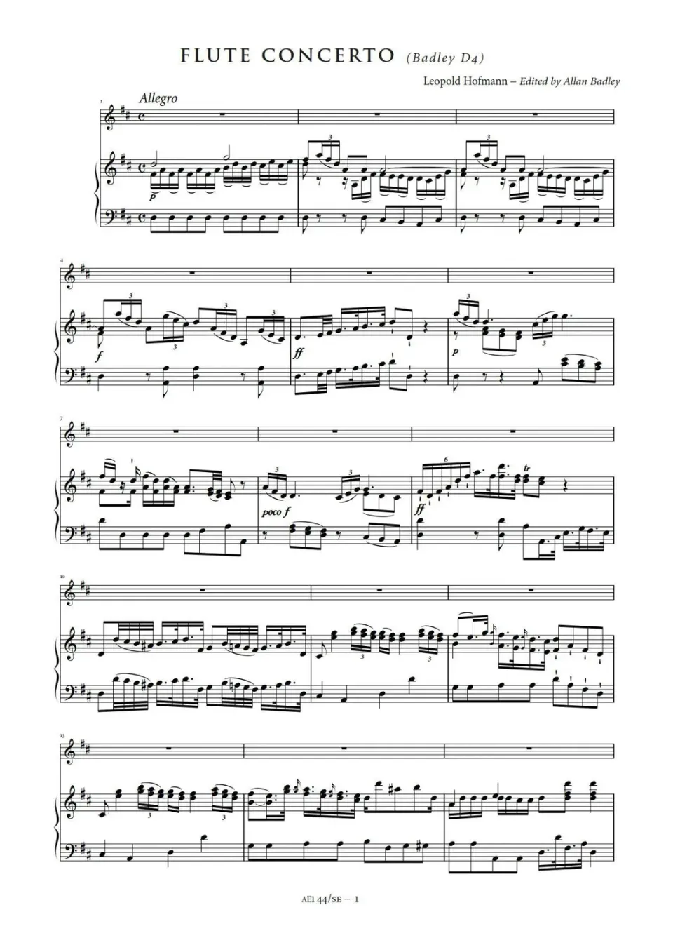 Artaria AE144 Hofmann Flötenkonzert D-Dur Klavierauszug Solo