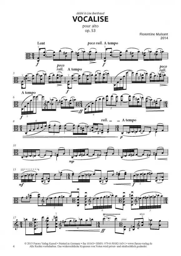 Furore Edition Vocalise op. 53 für Viola