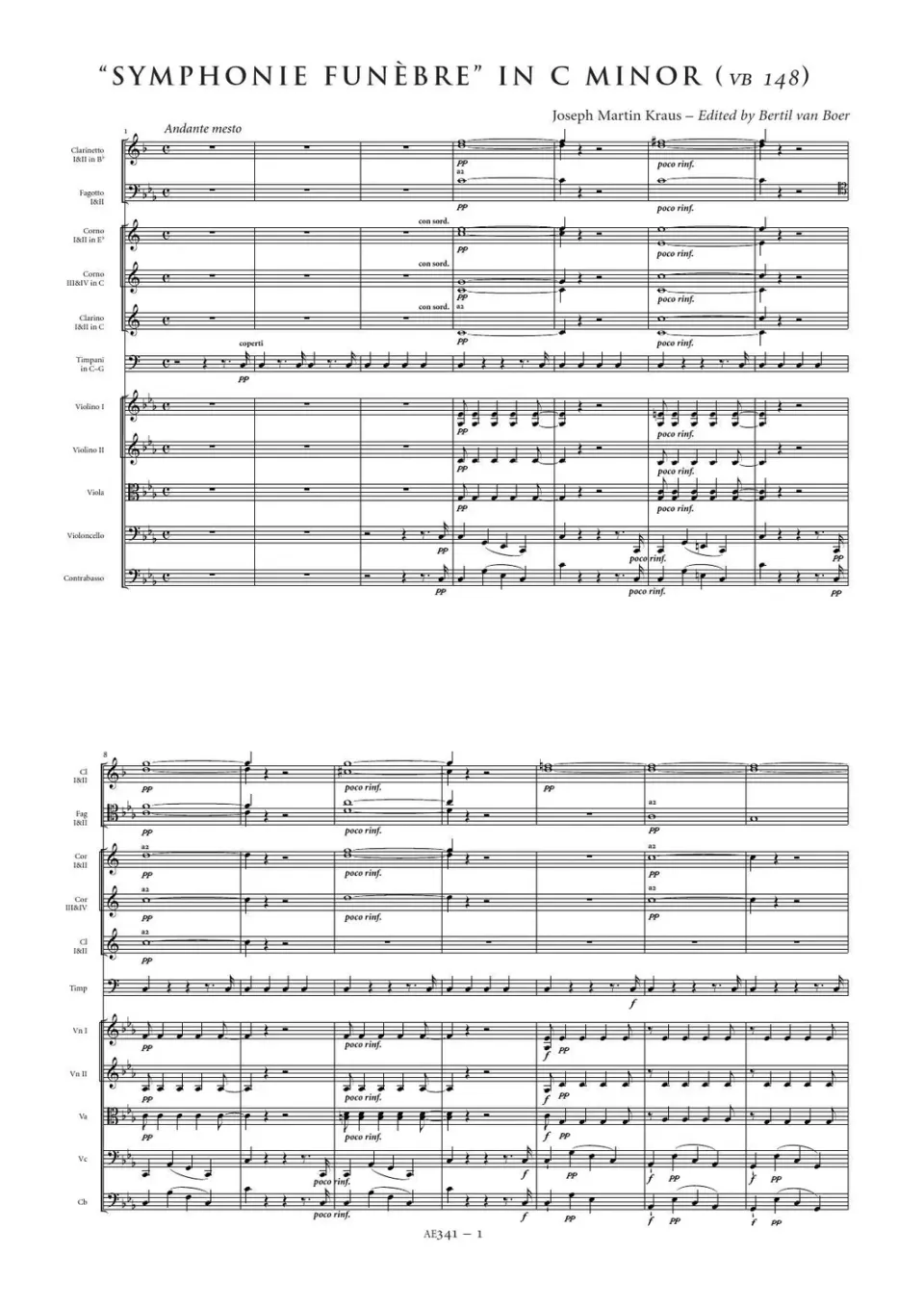 Artaria Kraus Symphonie funebre c-moll VB 148 Partitur