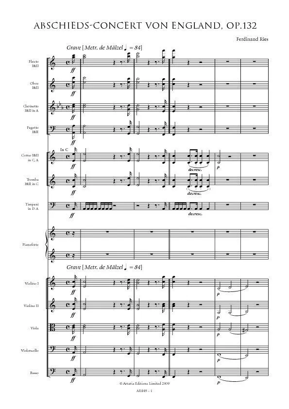 Artaria Ries, Ferdinand Piano Concerto No. 7 in A minor, Op.132; Abschieds-Concert von England