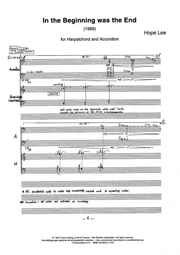 Furore Edition In the beginning was the end Partitur schwer