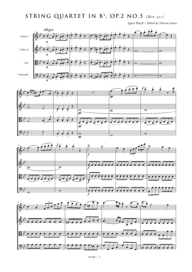 Artaria Pleyel String Quartet in B flat major Op. 2 No. 5 Benton 311 Streichquartett