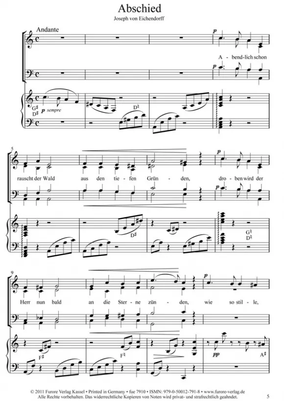 Furore Edition Fünf Lieder Harfe Chor Partitur gemischt