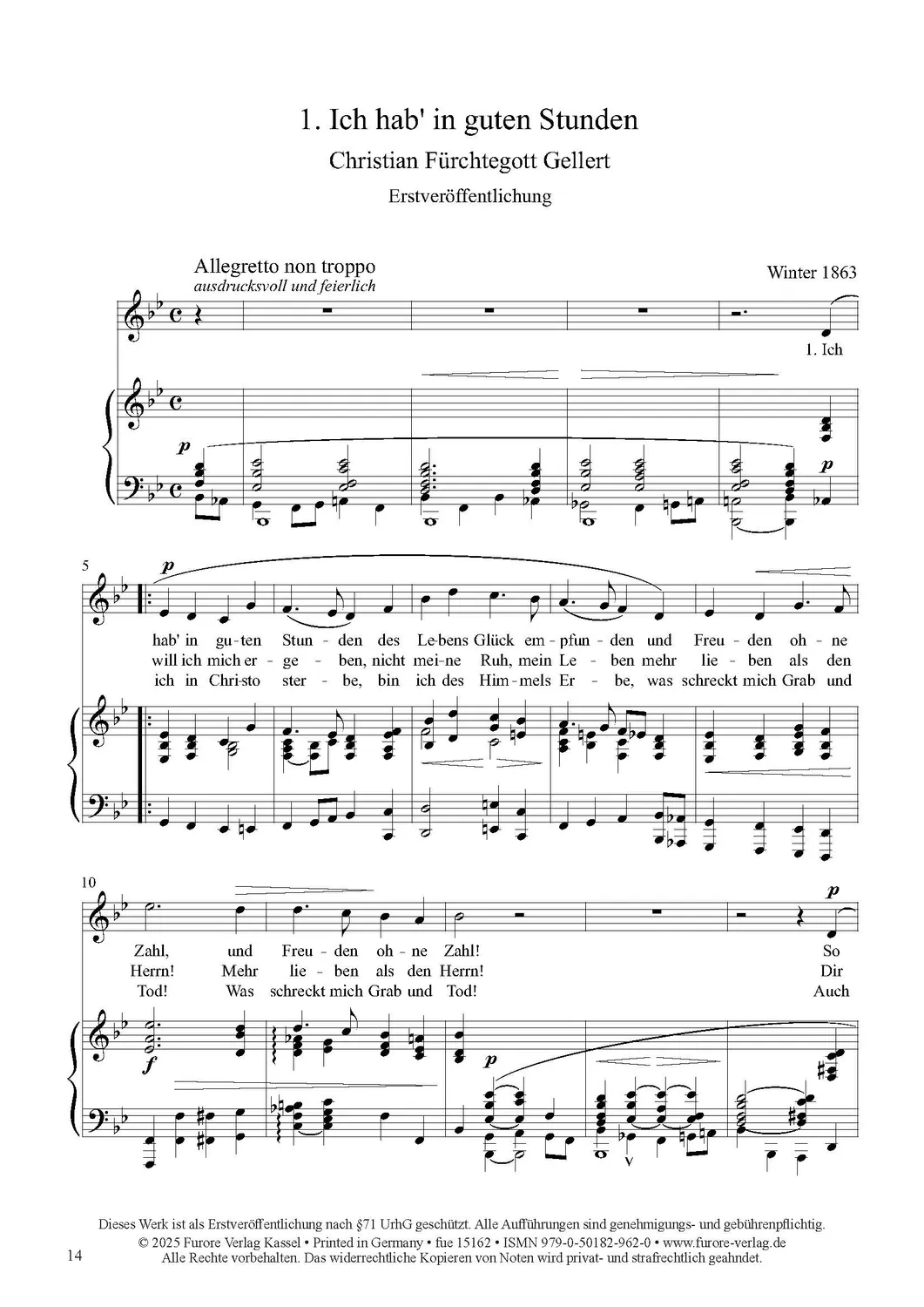 Furore Edition Sacred Songs Gesangsnoten mittlere Stimme