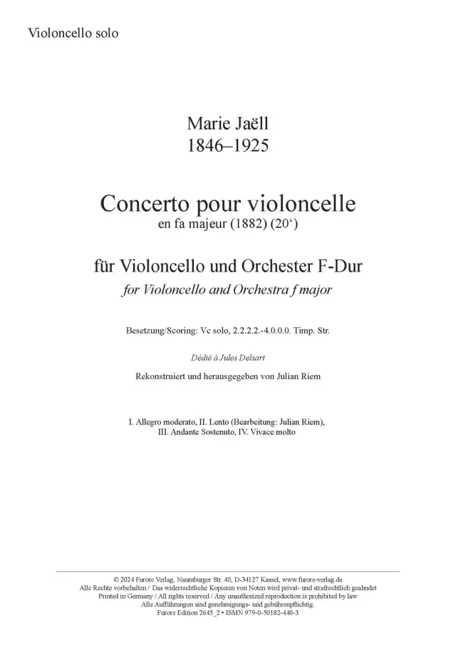 Furore Edition Concerto pour violoncelle Cello-Solostimme