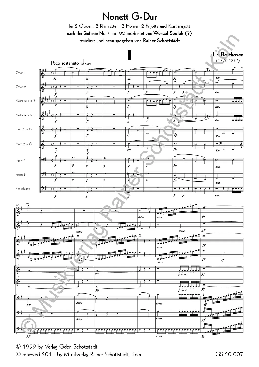 Musikverlag Rainer Schottstädt Nonett G-dur nach der Sinfonie Nr. 7 op. 92