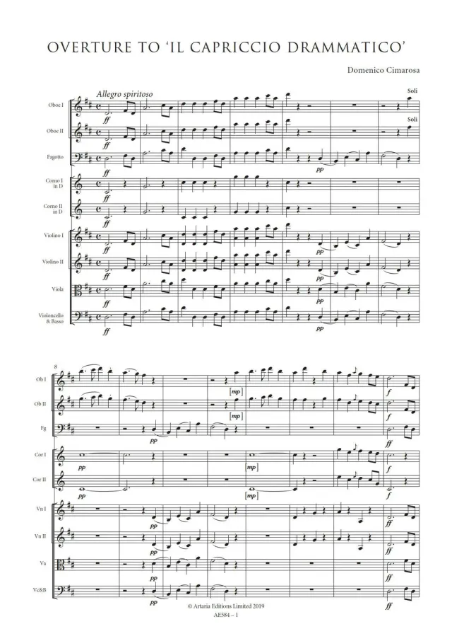 Artaria Cimarosa Overture to 'Il capriccio drammatico' Ouvertüre