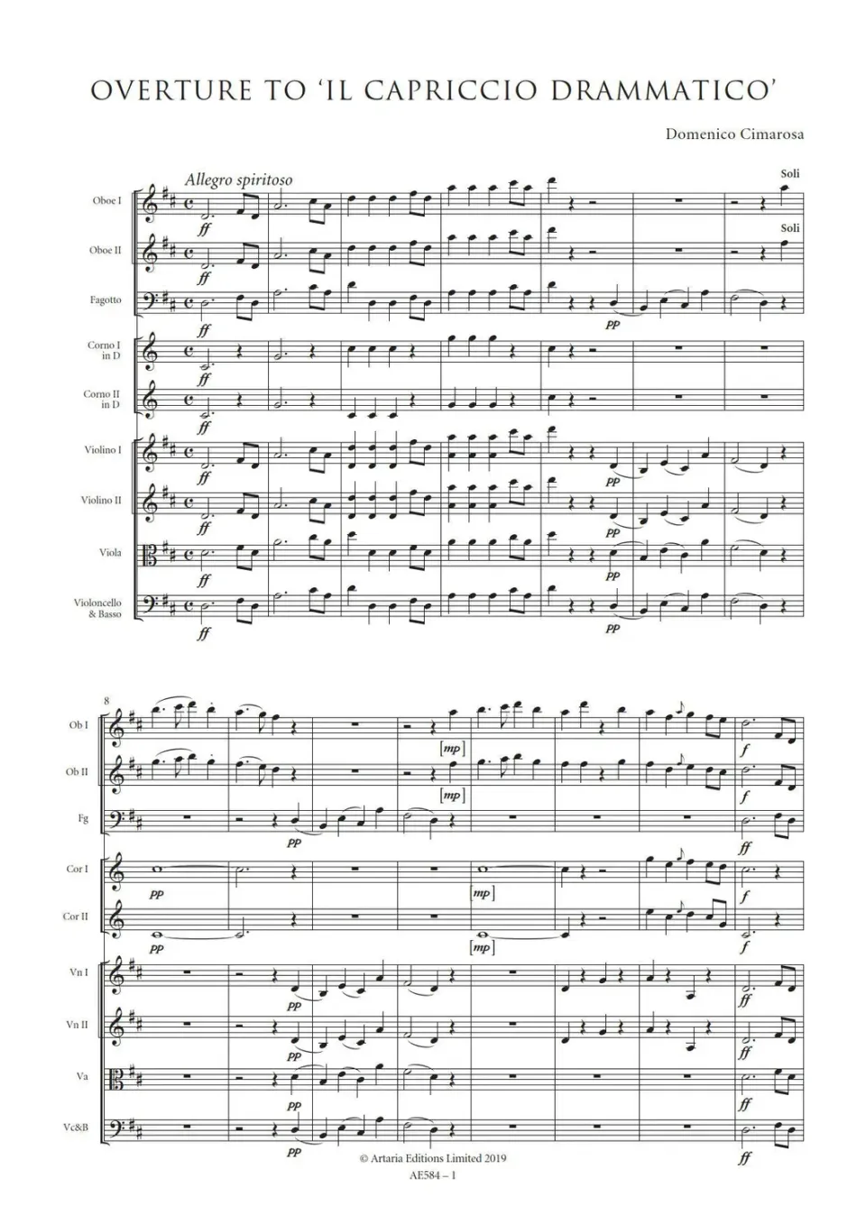 Artaria Cimarosa Overture to 'Il capriccio drammatico' Ouvertüre