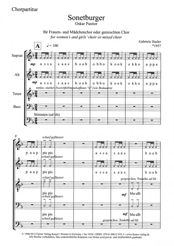 Furore Edition Sonetburger Noten Frauenchor gemischter Chor