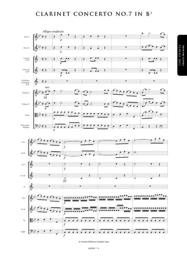 Artaria AE210 Stamitz Klarinettenkonzert Nr.7 B-Dur Partitur
