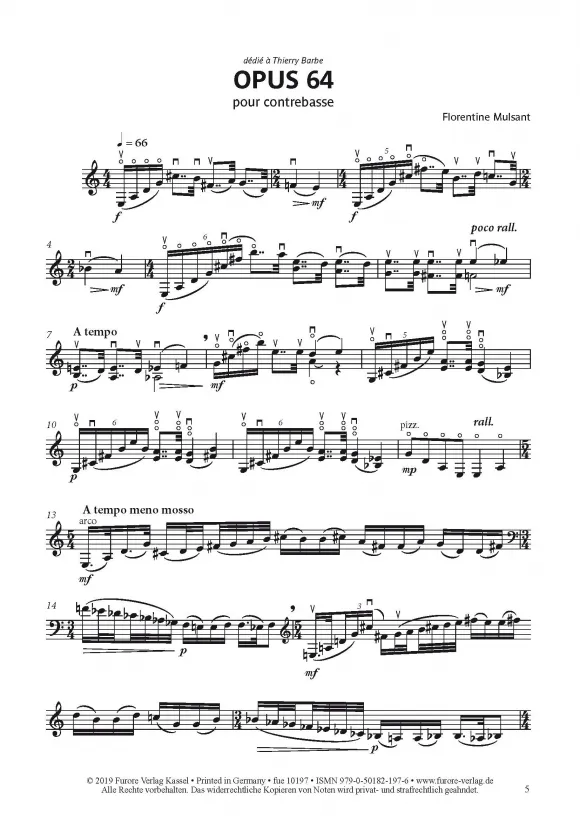 Furore Edition Opus 64 Kontrabass solo Noten 7 Minuten