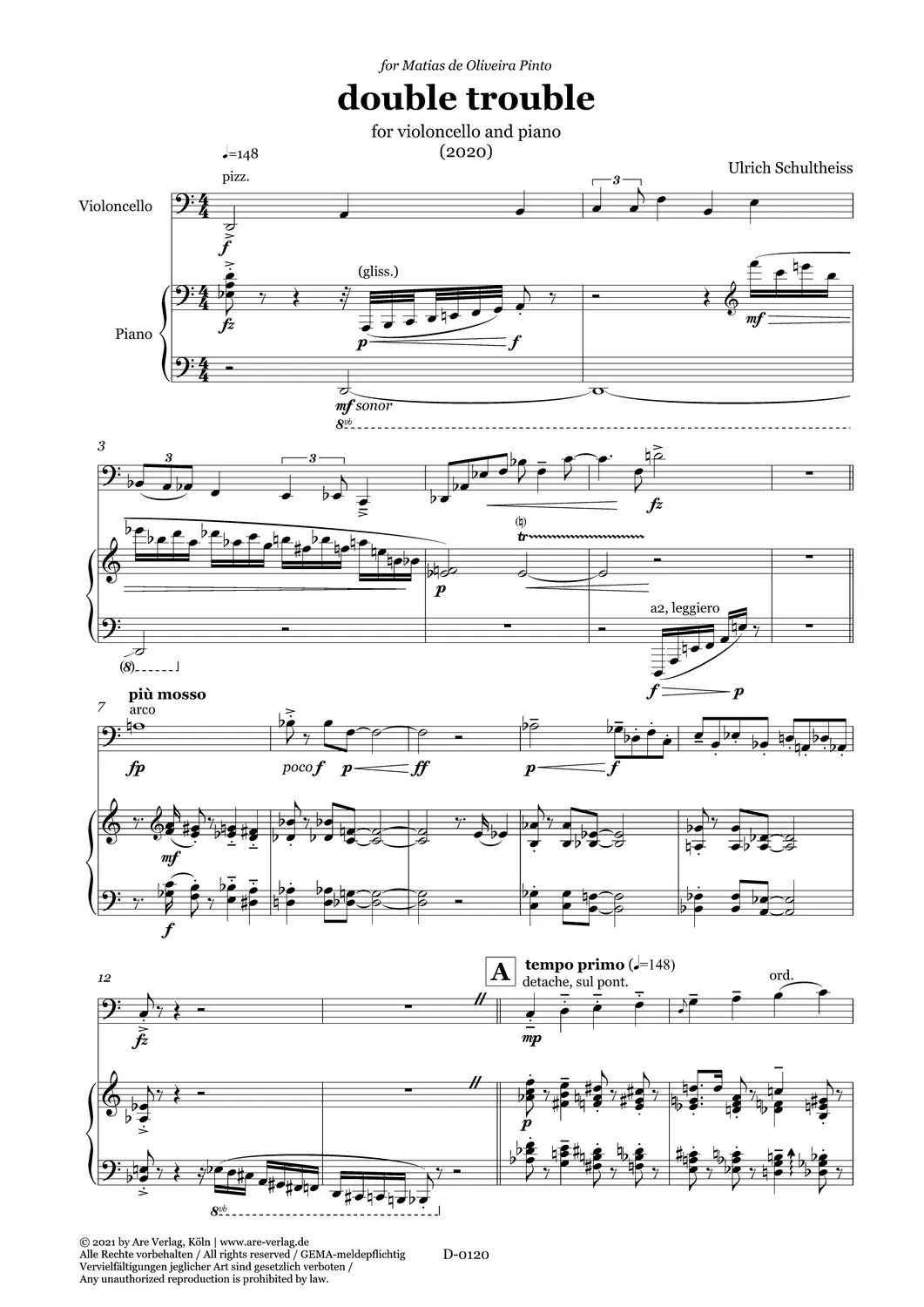 Are Musik Verlag Schultheiss double trouble Cello Klavier Noten