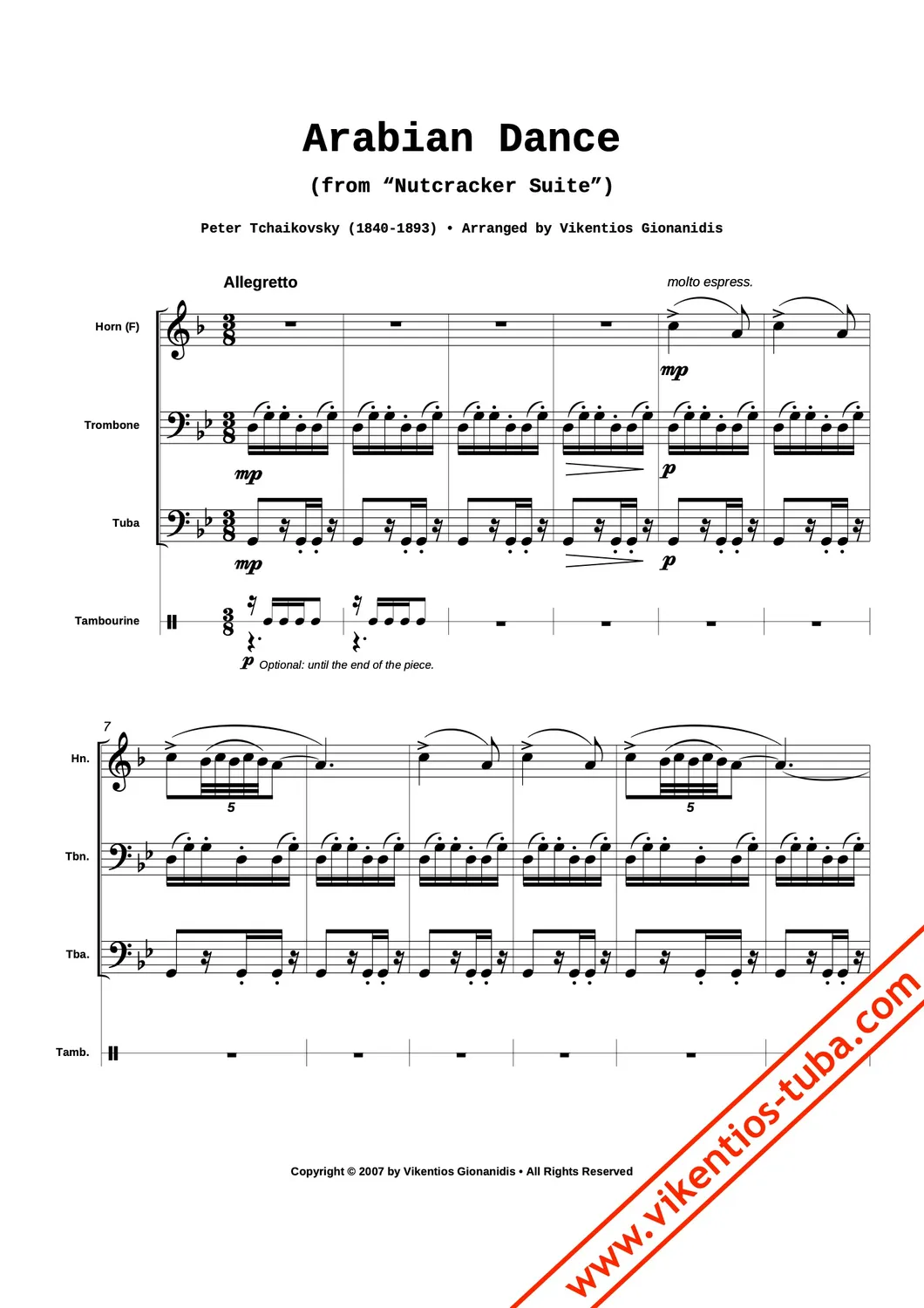Vikentios Gionanidis Arabian Dance from Nutcracker Noten Blechbläserquintett