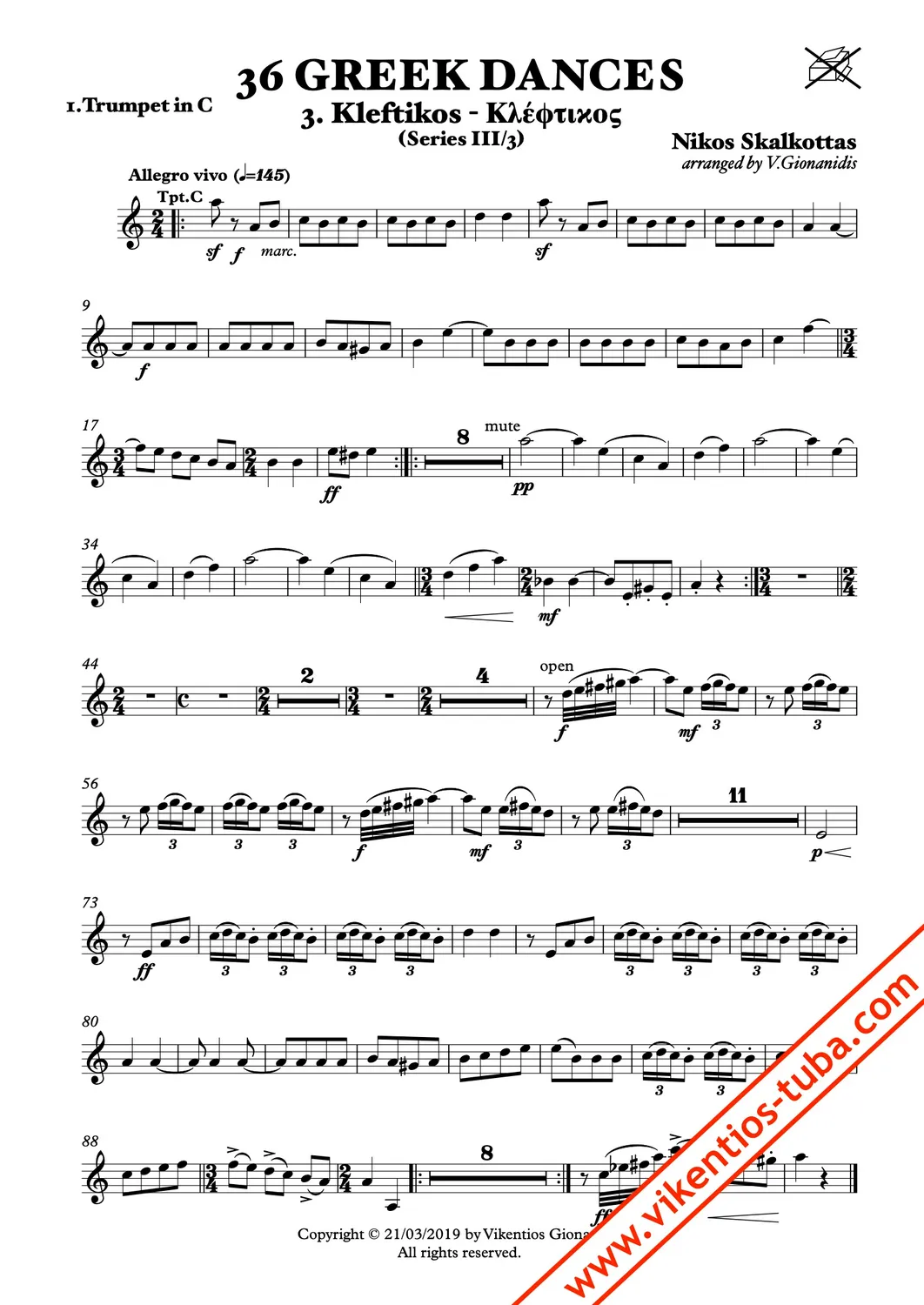 Vikentios Gionanidis Skalkottas for Brass Noten Blechbläserensemble