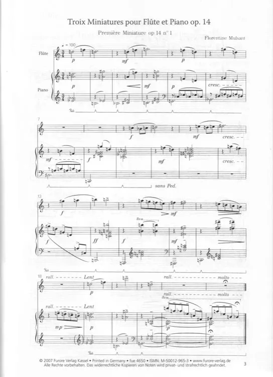 Furore Edition Trois Miniatures op.14 Noten Flöte Klavier Kinder