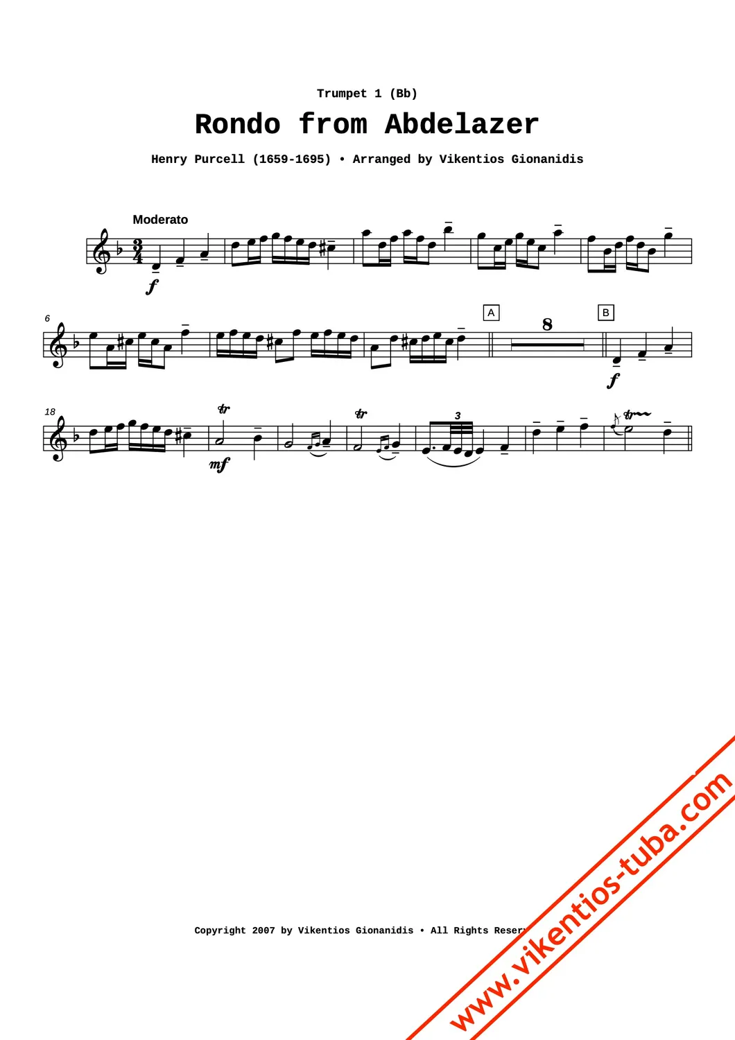 Vikentios Gionanidis Rondo Abdelazer Purcell Noten Blechbläserquintett