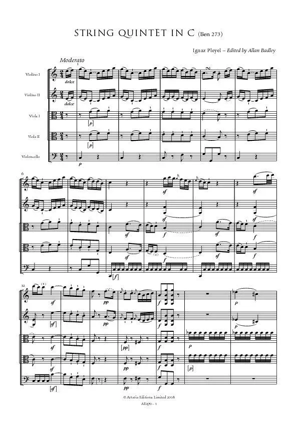 Artaria Pleyel Streichquintett C-Dur Benton 273 Noten AE470
