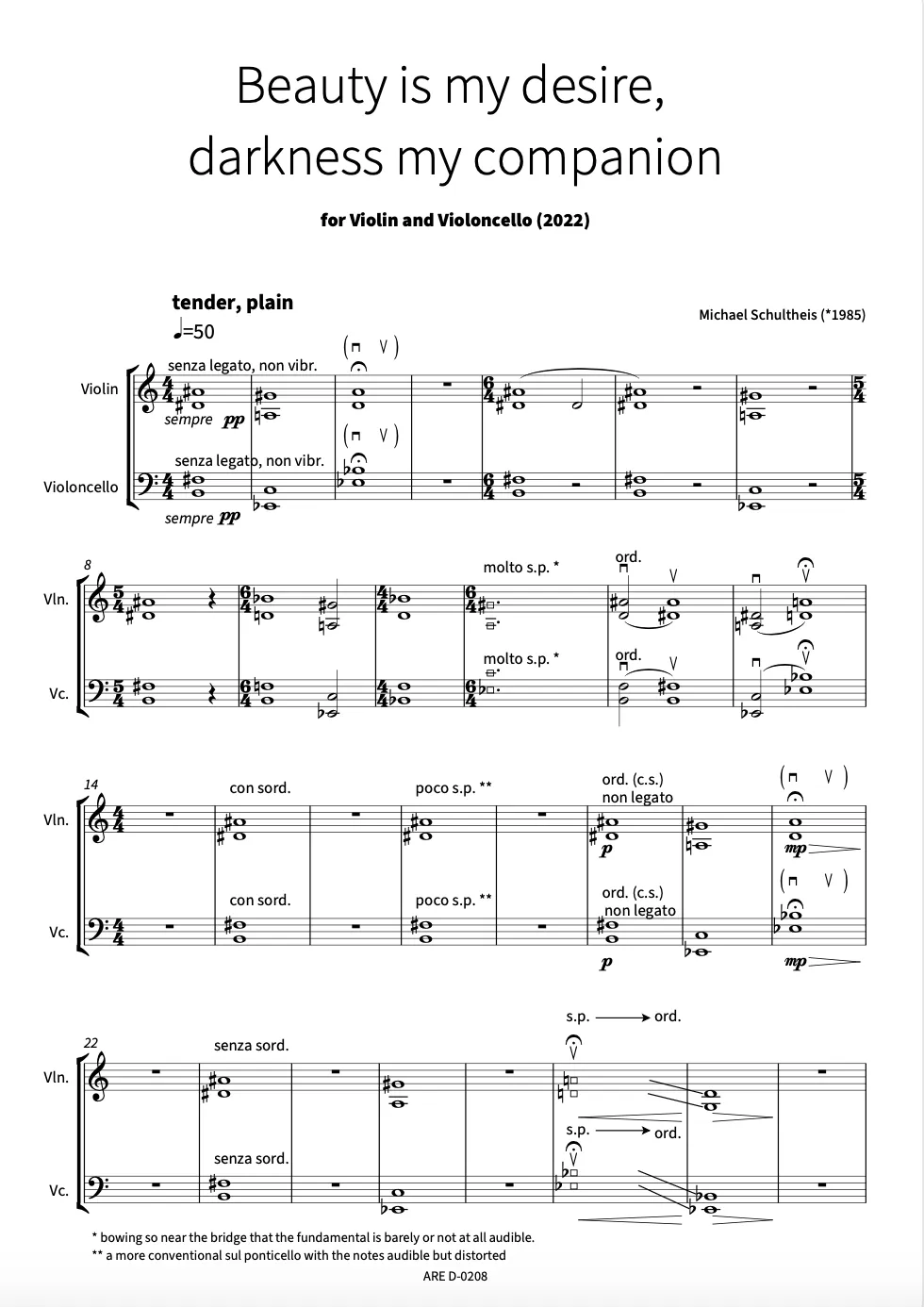 Are Musik Verlag Beauty is my desire darkness my companion Noten Violine Cello