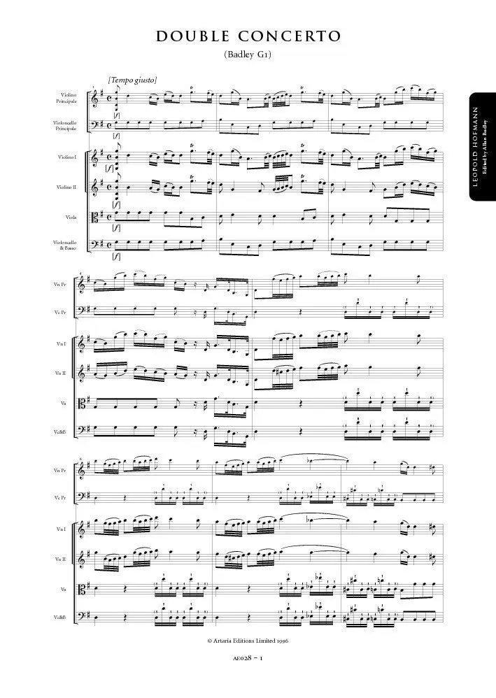Artaria Hofmann Violin-Cello-Konzert G-Dur Badley G1