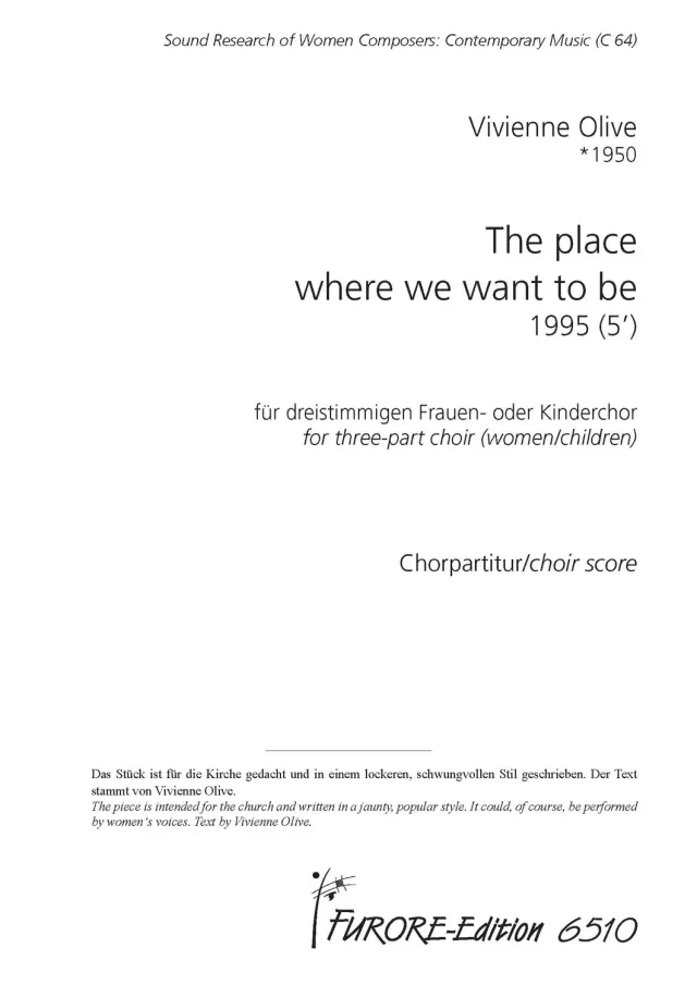Furore Edition The place where we want Chornoten SATB Chor