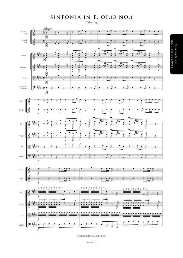 Artaria AE007 Beck Sinfonie E-Dur Noten