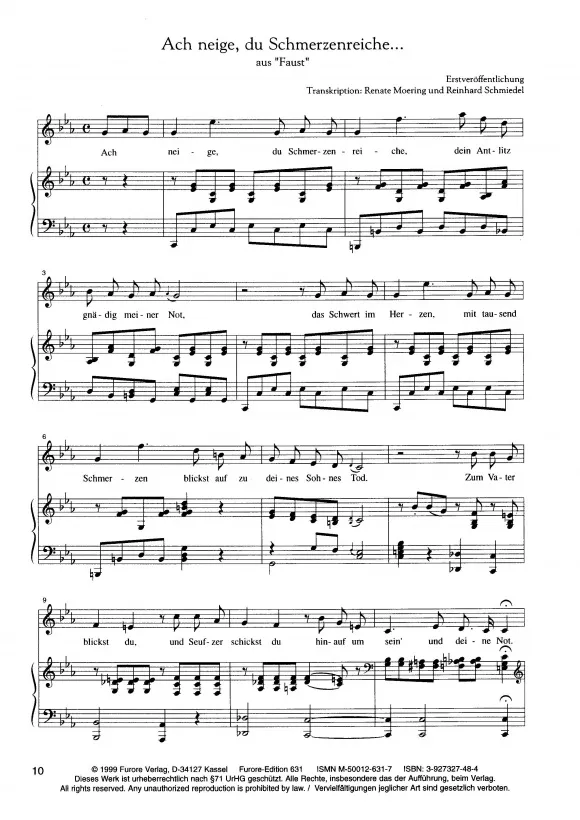 Furore Edition Goethe-Vertonungen Lieder für Singstimme und Klavier