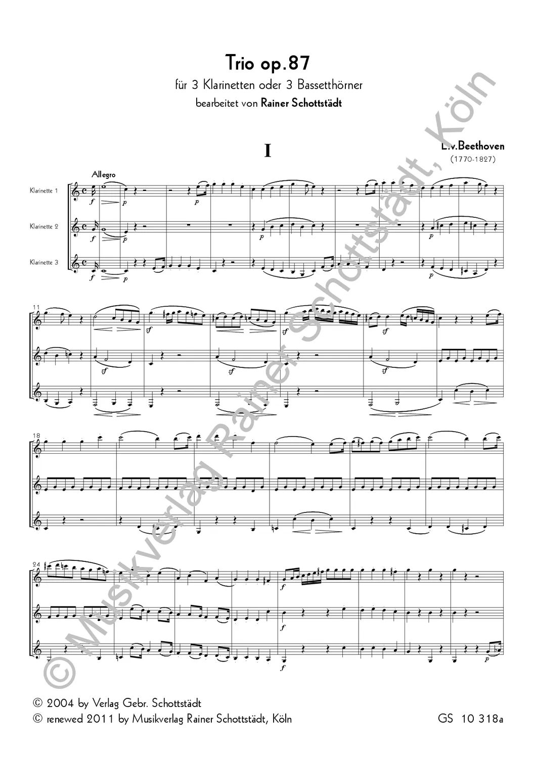 Musikverlag Rainer Schottstädt Trio B-dur op. 87 Noten für 3 Klarinetten