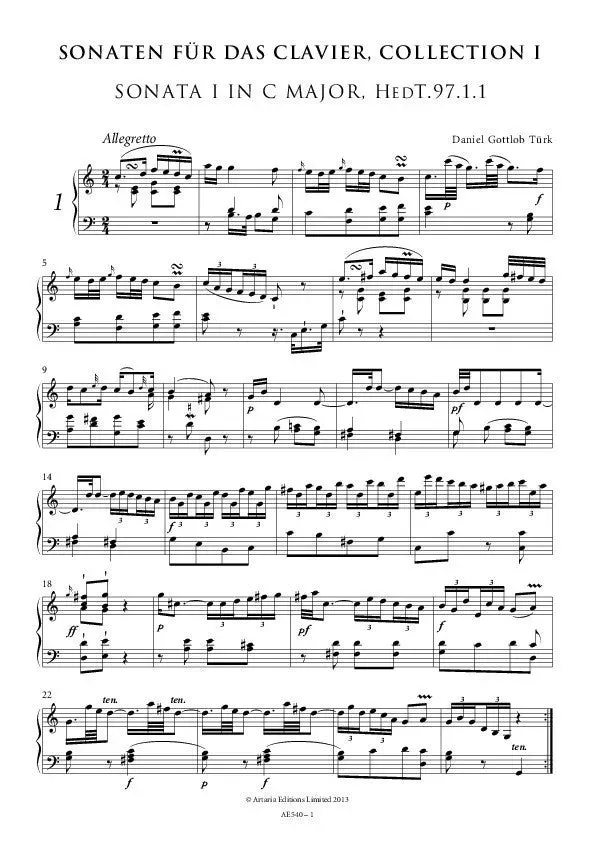 Artaria Sonaten für das Clavier Collection I AE540 Klaviernoten