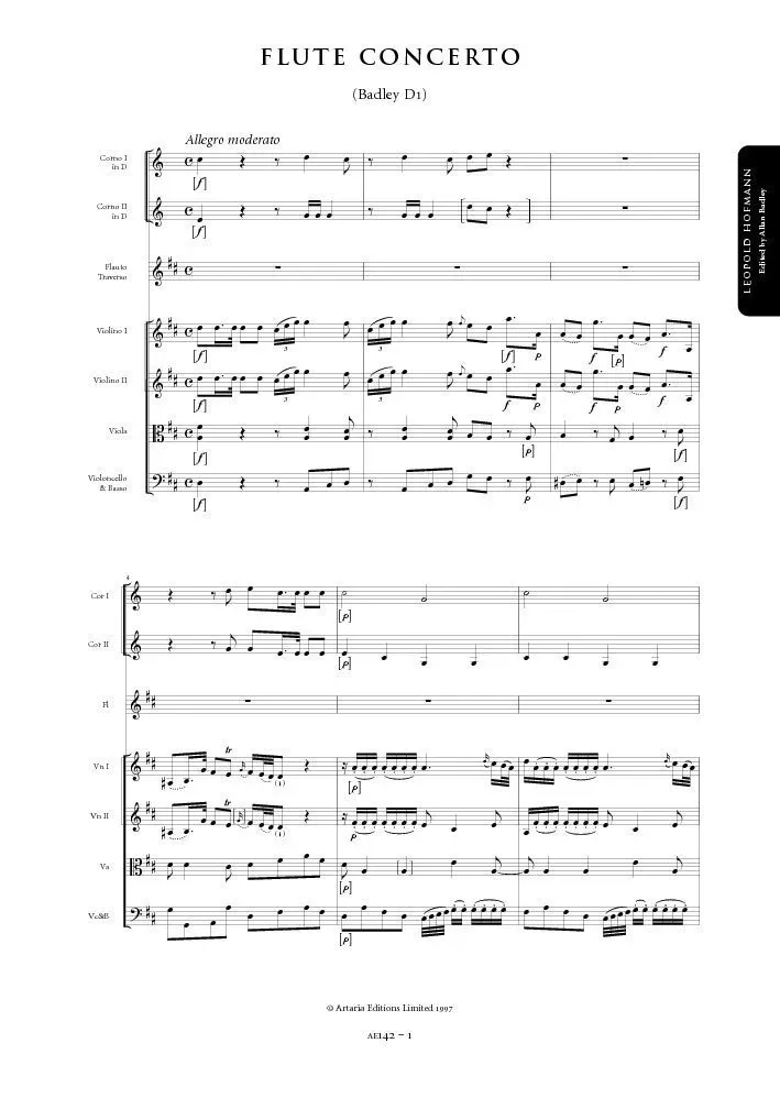Artaria AE142 Hofmann Flötenkonzert D-Dur Badley D1 Noten