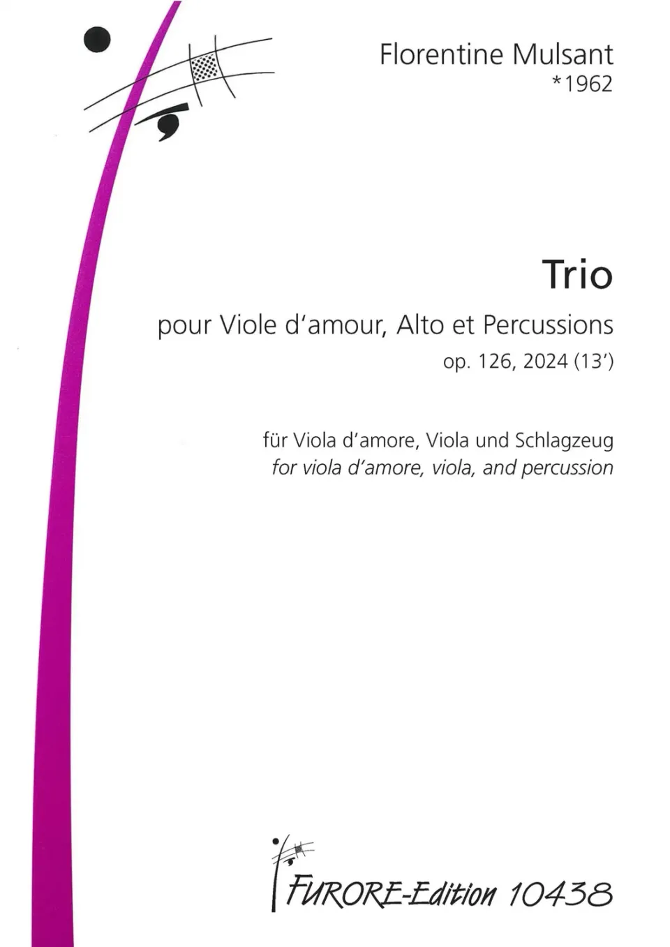 Furore Edition Trio for Viola d’amore, Viola and Percussion, Op. 126 Noten