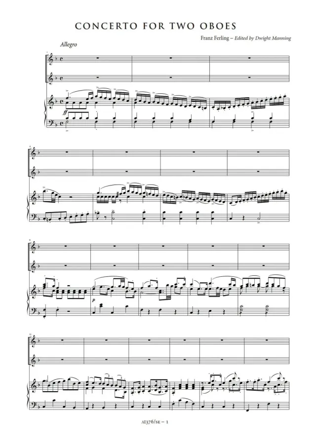 Artaria Ferling Double Oboe Concerto in F major Study Edition Klavierauszug