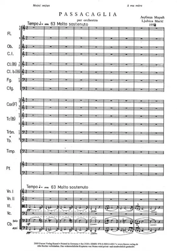 Furore Edition Passacaglia für Symfonieorchester Mietmaterial